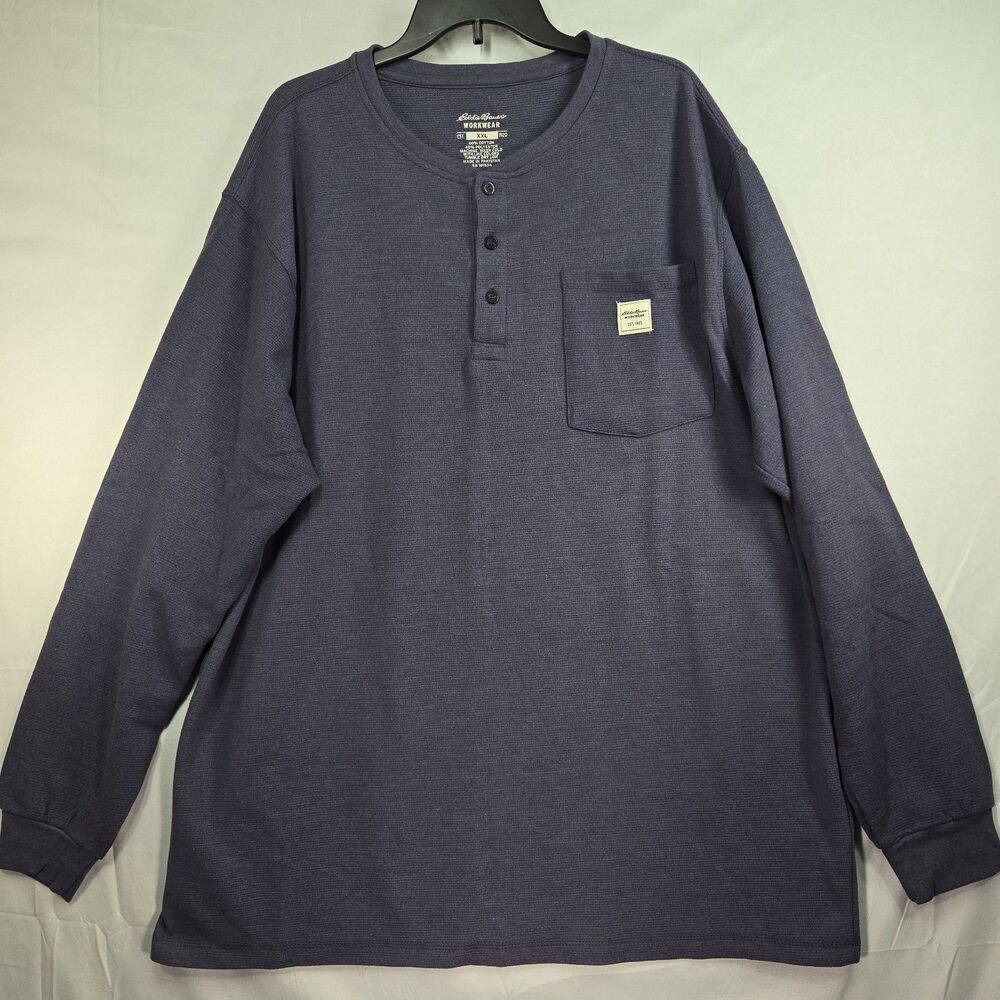 Eddie Bauer Workwear Henley Shirt Chest Pocket Long Sleeve Blue Size 2XL NWOT